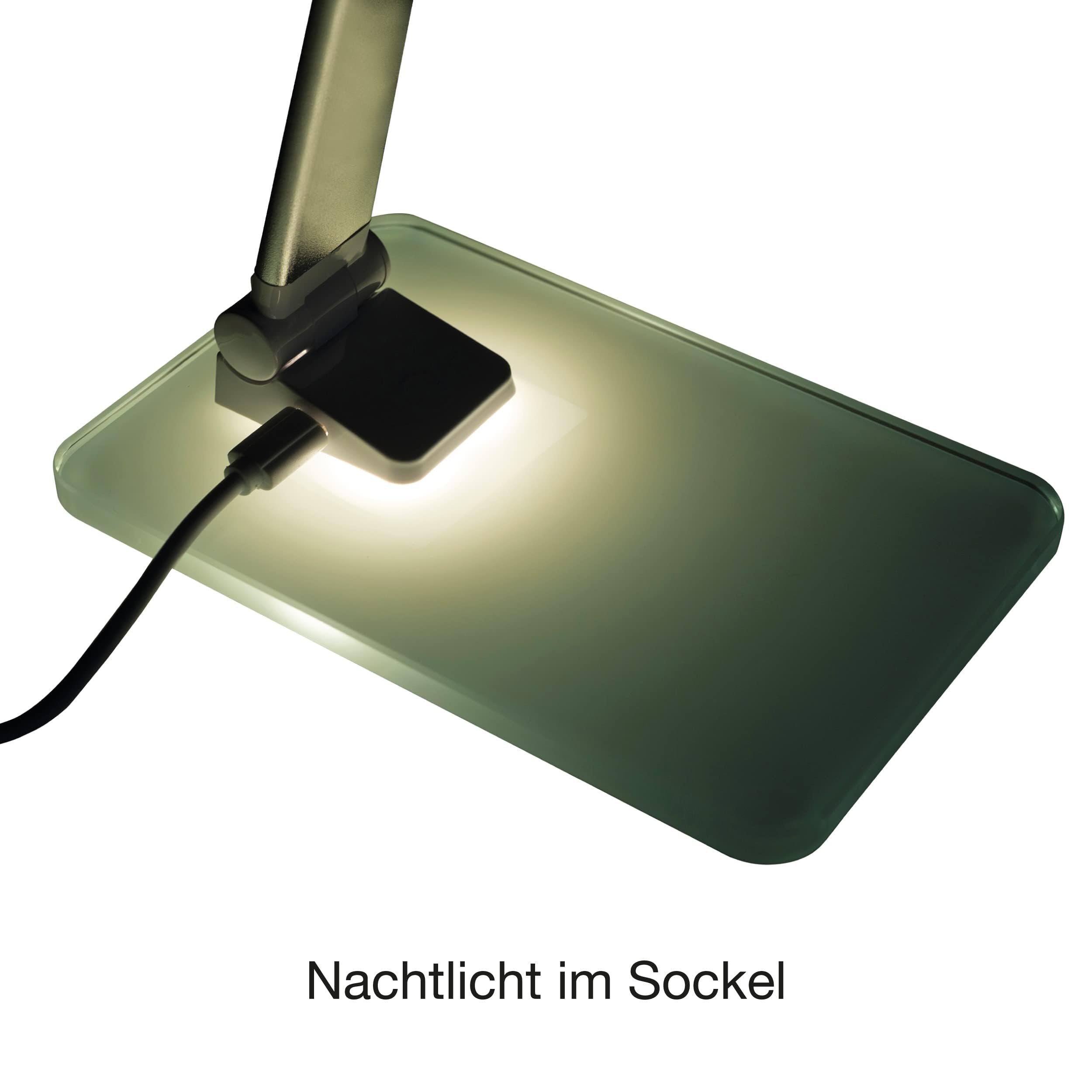 Unilux LED Schreibtischlampe Popy 6W Tischlampe mit Glassockel, dimmbar, USB-Anschluss für Büro, Smartphone Aufladung, weiß, 35 x 30 x 11cm