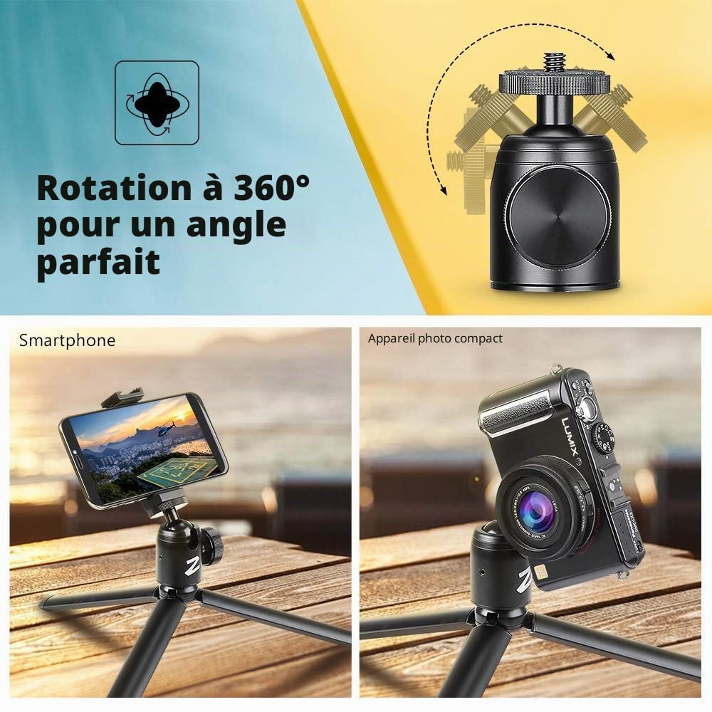 Zeadio Mini trépied en métal + Support à rotule pour Smooth 4, Crane Plus, Crane 2, Osmo Mobile, Ronin-S, Vimble 2, Stabilisateur de poignée à cardan et Toutes Les caméras
