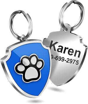 Personalized Dog Tag Custom Shield Stainless Steel ID Tag Paw Print Laser Engrave Name Number Address Unique Gift Supplies for Pets Blue