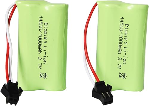 Miniatura 2 de Blomiky Paquete de 2 baterías recargables de iones de litio de 3.7 V 1000 mAh con enchufe SM2P y cable de cargador para camiones de control remoto /