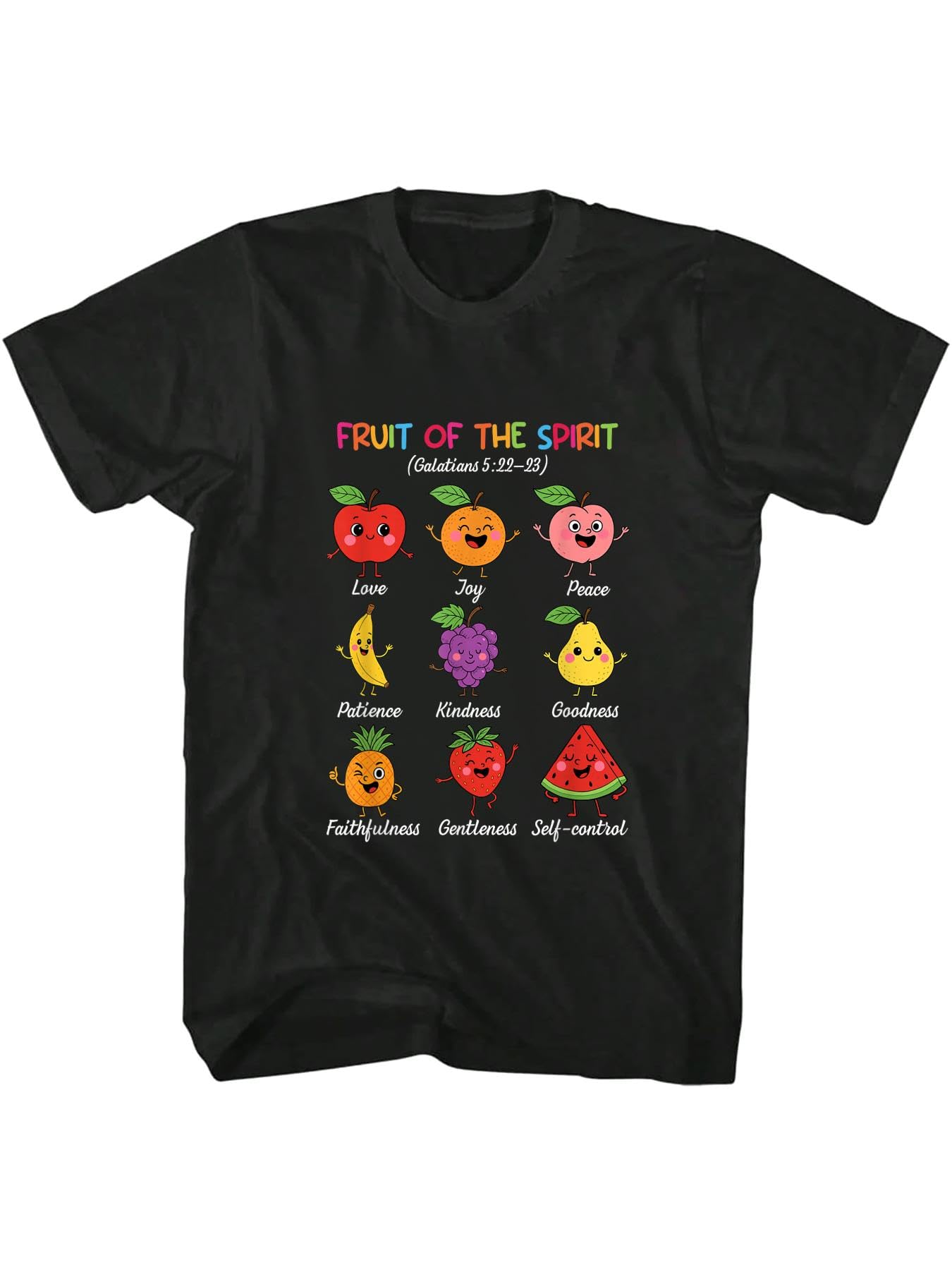 Kmfsdxs Men's Black 100% Cotton Fruit Of The Spirit Christian Faith Religious Bible Verse T-Shirt
