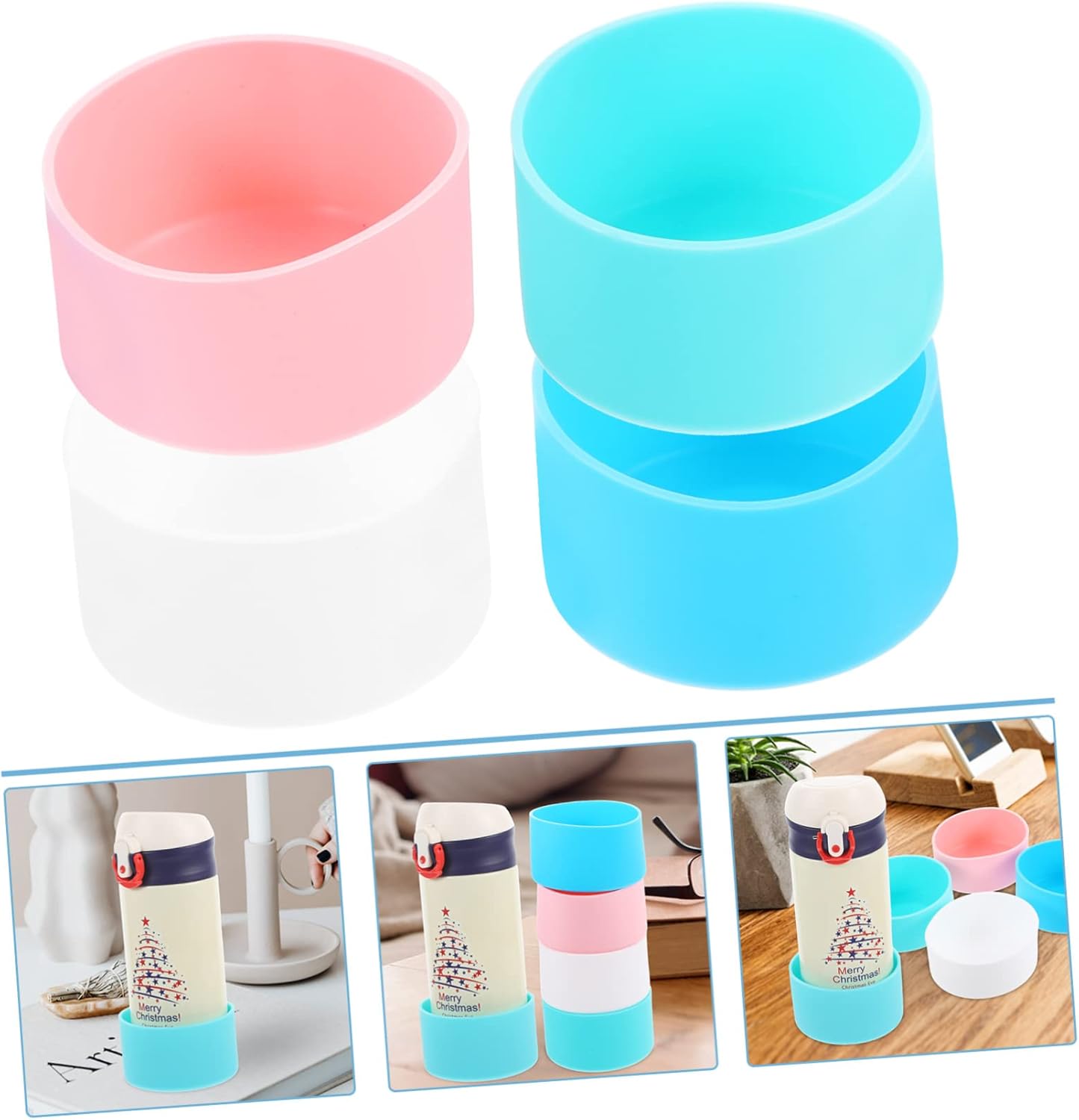 PRETYZOOM 16pcs Silicone Bottle Boot Cover - Tumbler Protector for Vacuum Flask Heat Insulated Water Bottle Base Sleeves