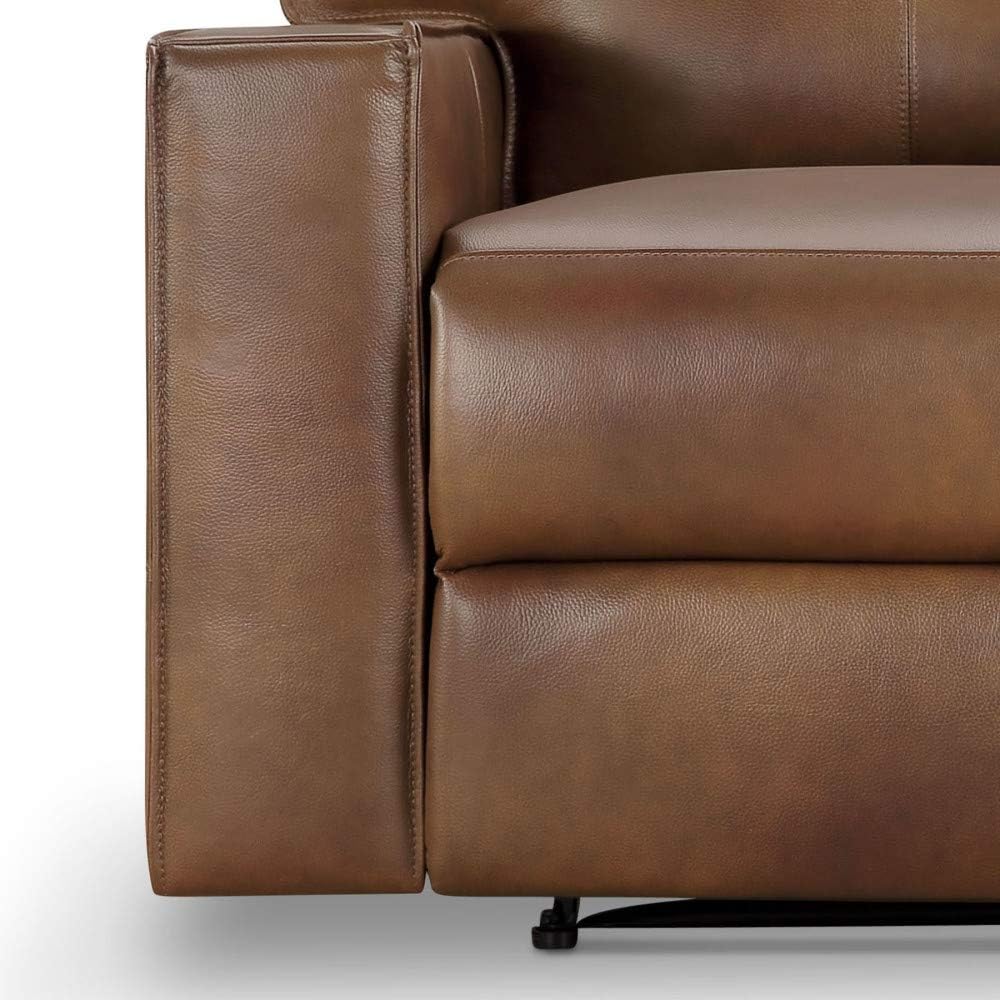 Abbyson Living Premium Top-Grain Leather Upholstered Power Reclining Sofa, Camel