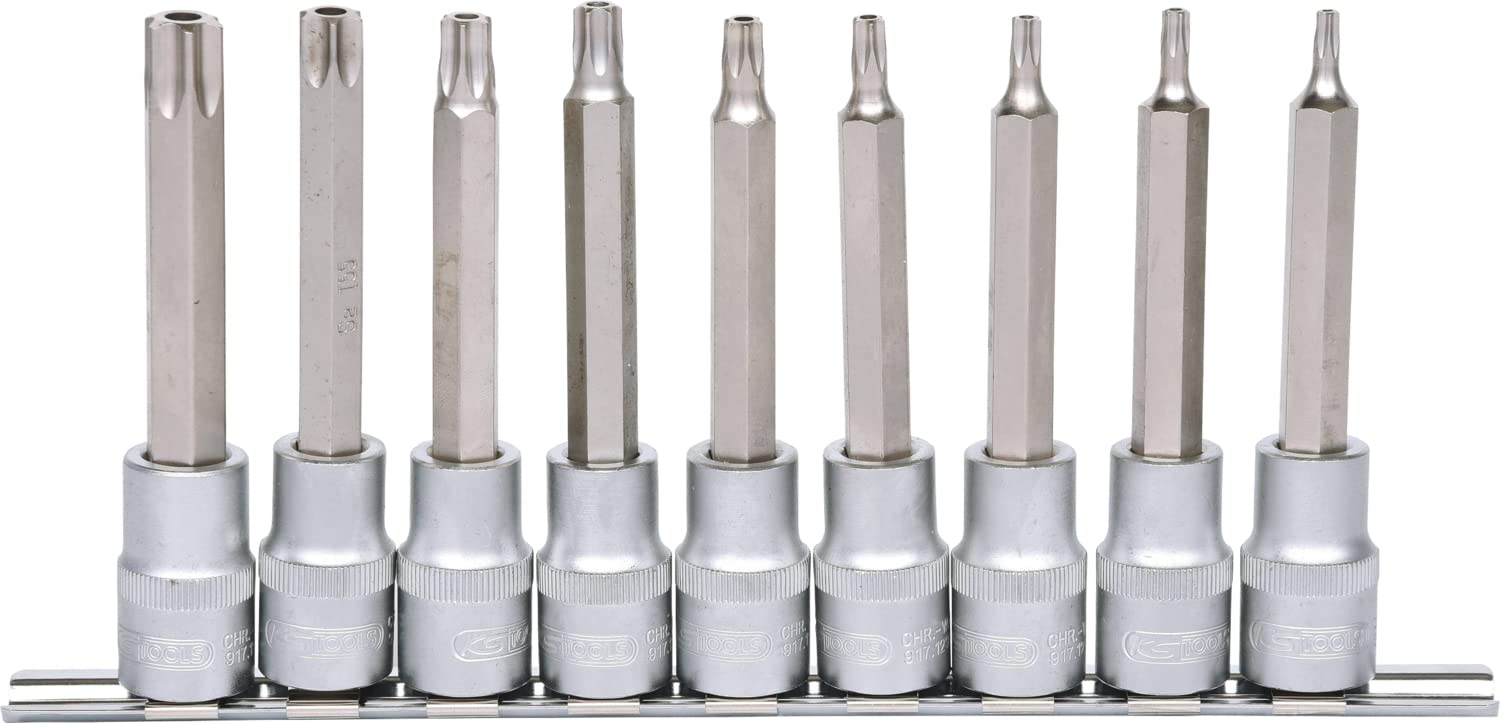 KS Tools 917.1790 1/2"Zestaw gniazd bitów dla srub Torxz otworem czolowym dlugich9szt.TB20-TB60