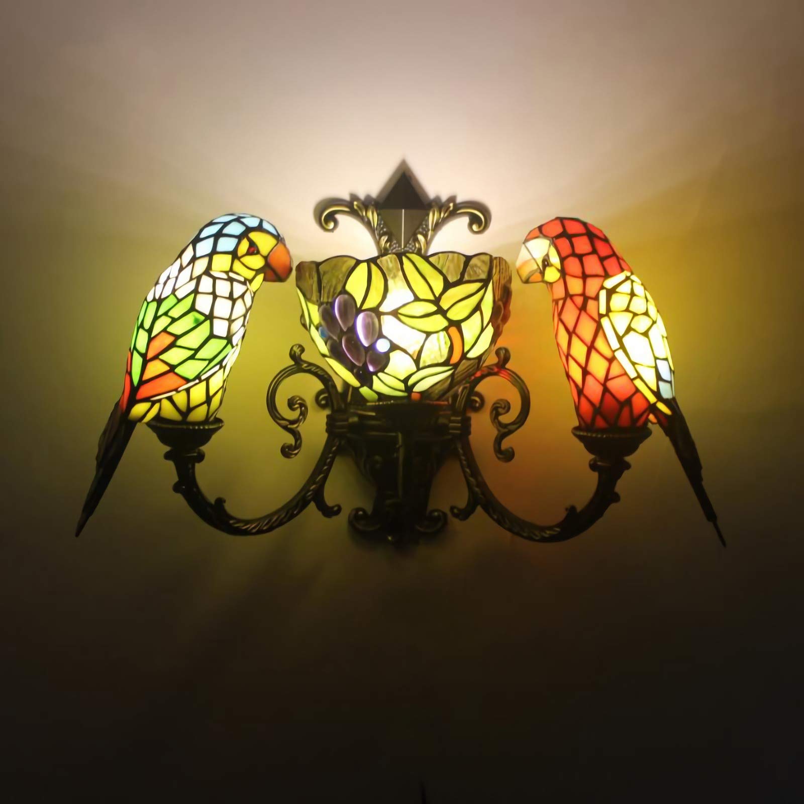 Aioneer Tiffany Style Wall Lamps & Sconces, Vintage Stained Glass Wall Light Fixtures, 3 Lights, Modern Retro Night Light For Bedroom Living Room Hallway Bathroom Nightstand Lamp-D