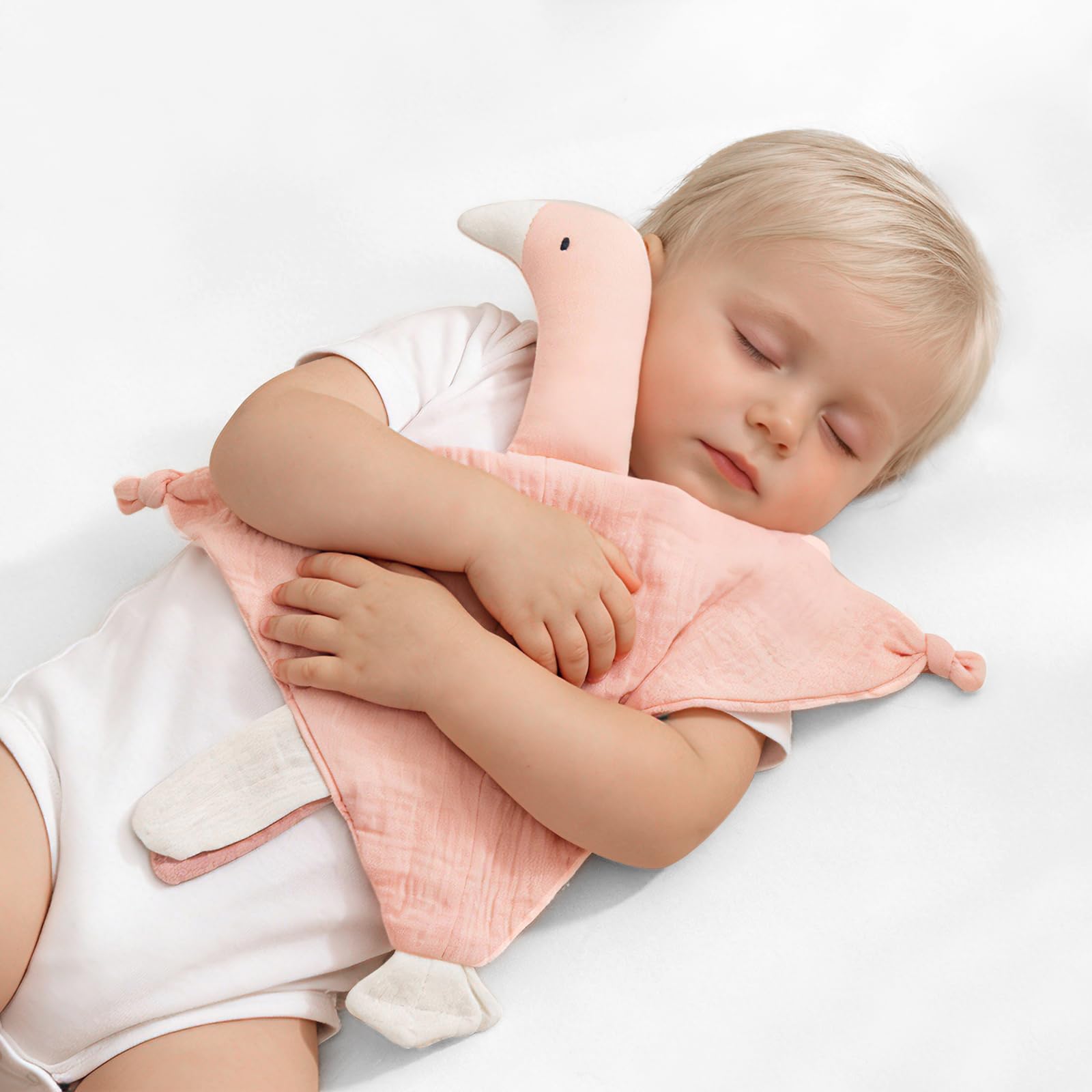 ZIGJOY Muslin Cotton Loveys for Babies Goose Baby Security Blanket, Pink