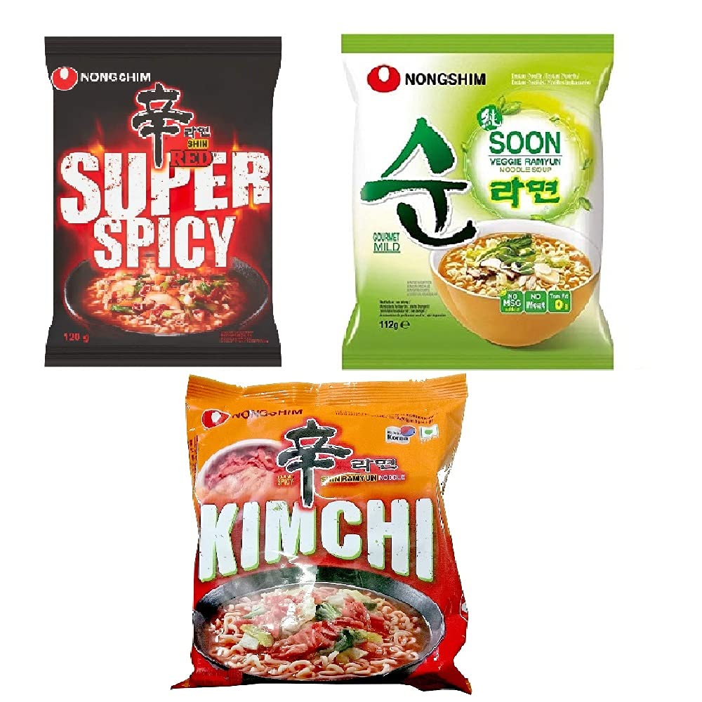 Nong shim Red Super Spicy ,Veggie Noodles & Kimchi Instant Noodles 120gm*3Pack (Pack of 3) (B095BTGS4T) Amazon Price History, Amazon Price Tracker