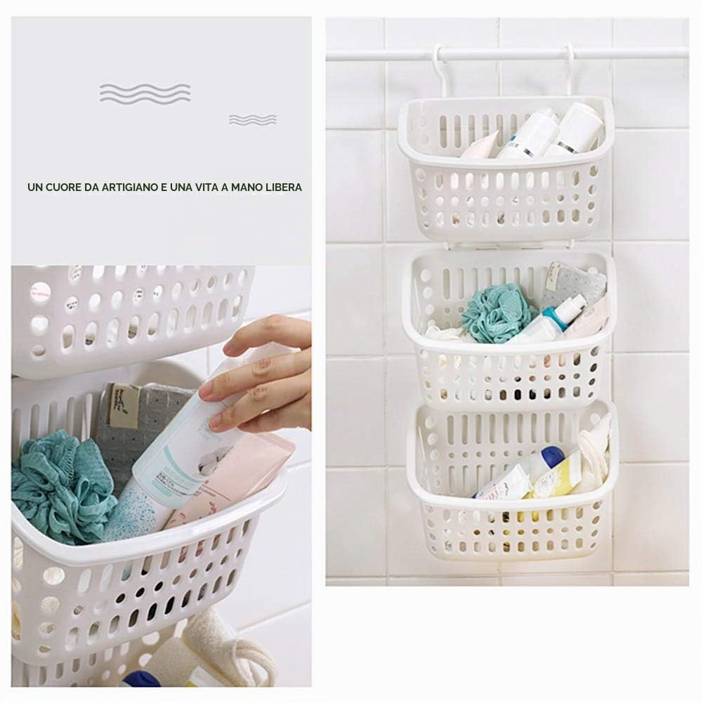 SEAFRONT Cestino Portaoggetti in Plastica da Appendere Carrello Portaoggetti da Doccia con Ganci Cestini Portaoggetti per Bagno Cestini Portaoggetti per Armadio da (Bianco)