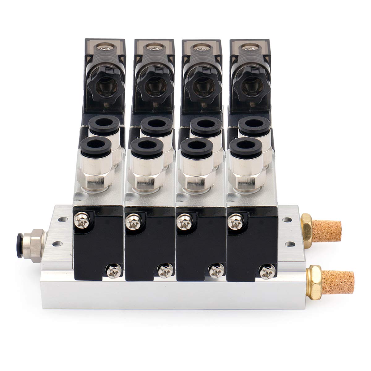 Baomain Válvula solenoide neumática 4V110-06 DC 24V 2 posiciones 5 vías 4 conectada con silenciador base