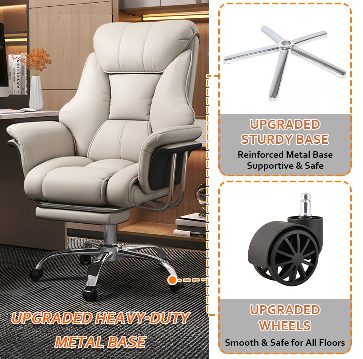 Image of Big and Tall Office Chair Wide Seat Ergonomic Leather Executive Desk Chair with Leg Rest, Heavy-Duty 550 lbs Adjustable Height Computer Gaming Chairs