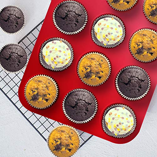 Silicone Jumbo Muffin Pan 12 Cups, European Grade Cupcake Baking Pan - Large Size, Non-Stick Muffin Molds for Baking,Muffin Tray, Food-Grade Muffin Tins Set of 2, BPA Free