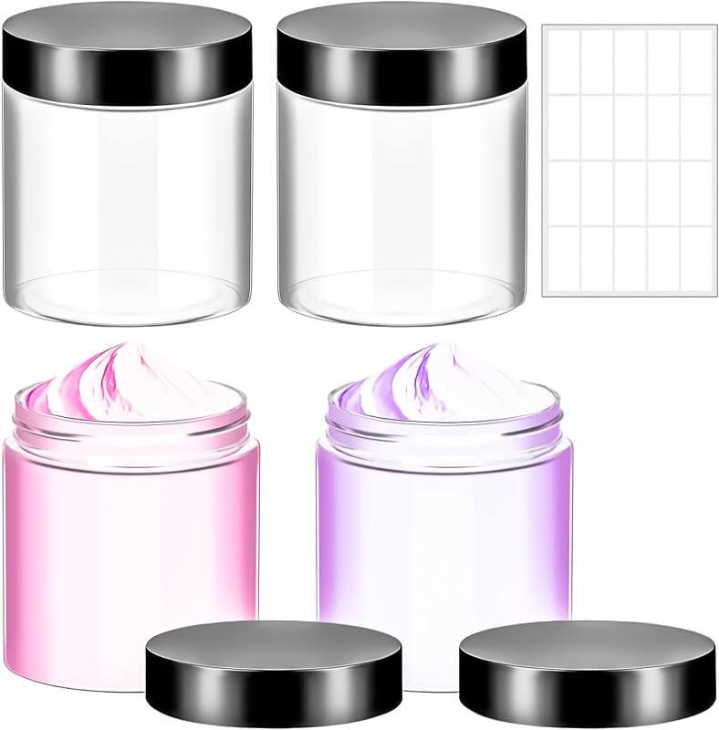 MotBach Frascos plásticos redondos recarregáveis com tampa preta, 240 mL, pacote com 4