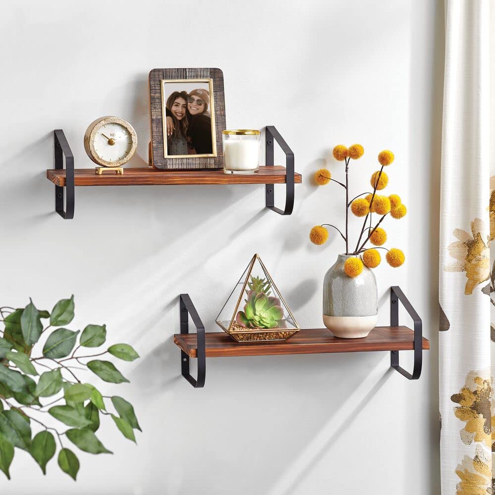 Moderno estante flotante – Estantería estrecha con soportes metálicos resistentes al óxido – Estante de pared para baño, cocina, oficina, etc. – Negro/Natural 3
