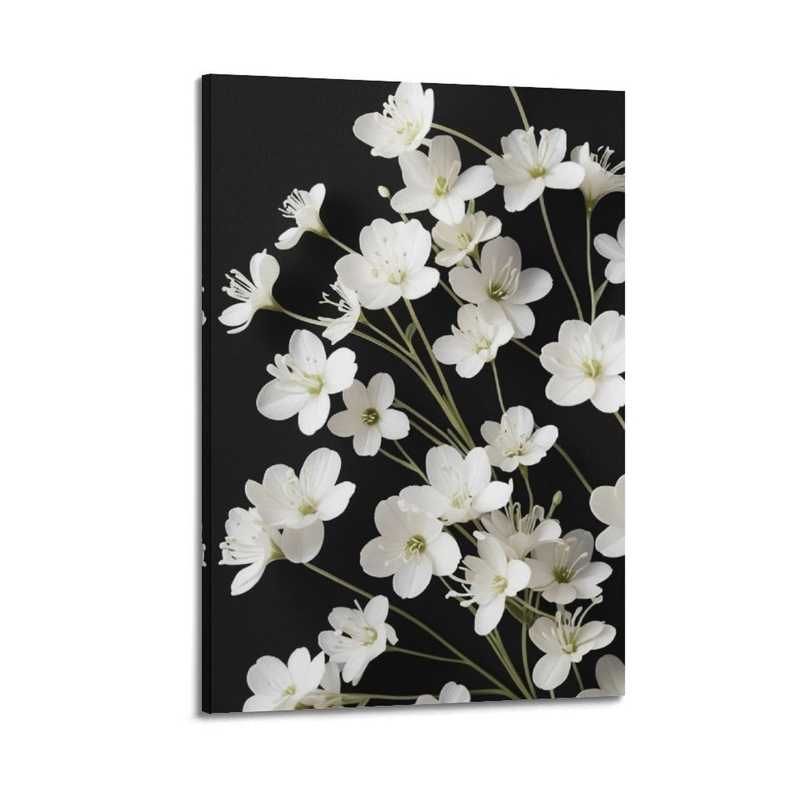 Décoration murale fleurs blanches tableau salon noir et blanc