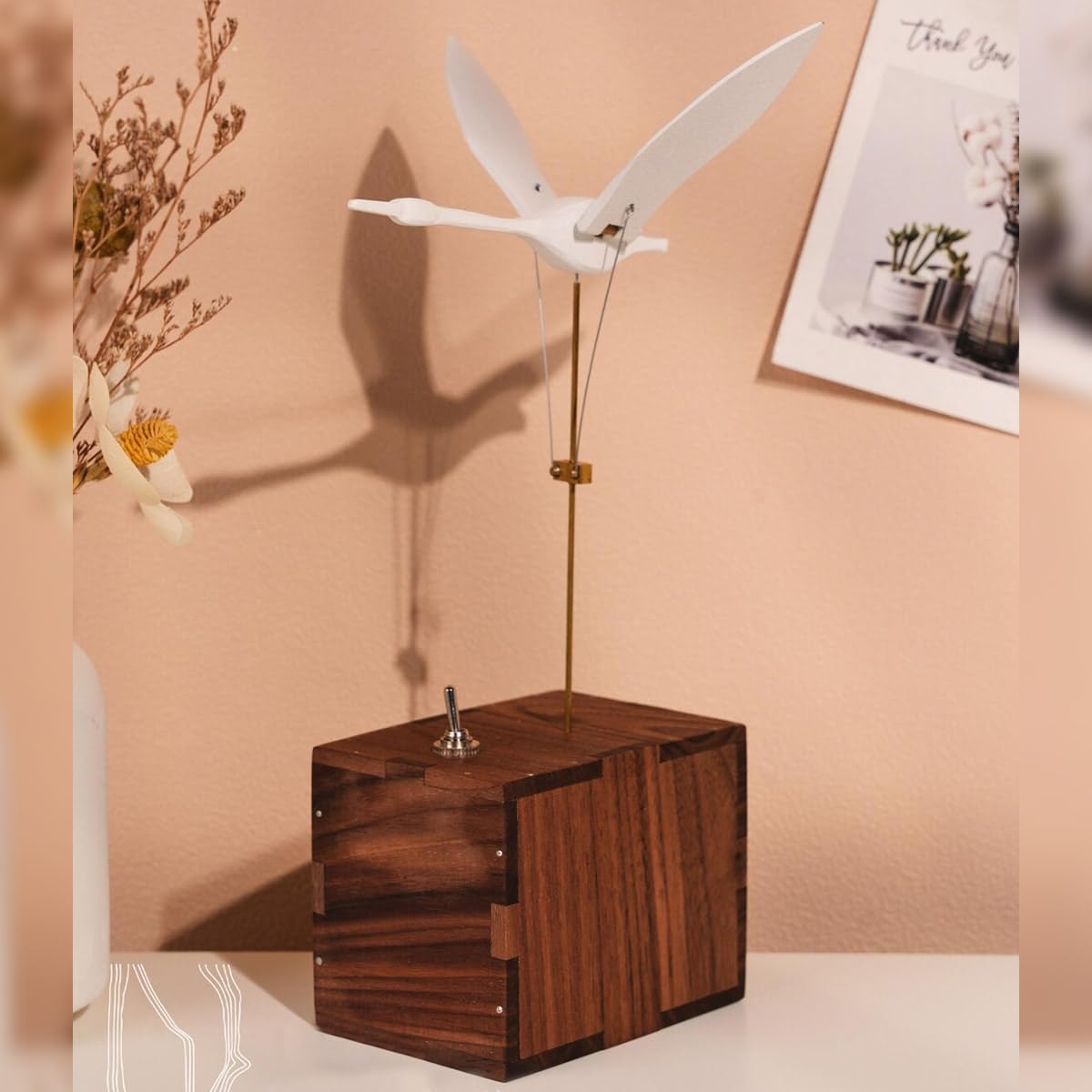 Carillon 3D in legno fatto a mano a forma di cigno volante, modello dinamico con sistema di movimento, noce naturale, decorazione unica per casa e ufficio, regali creativi