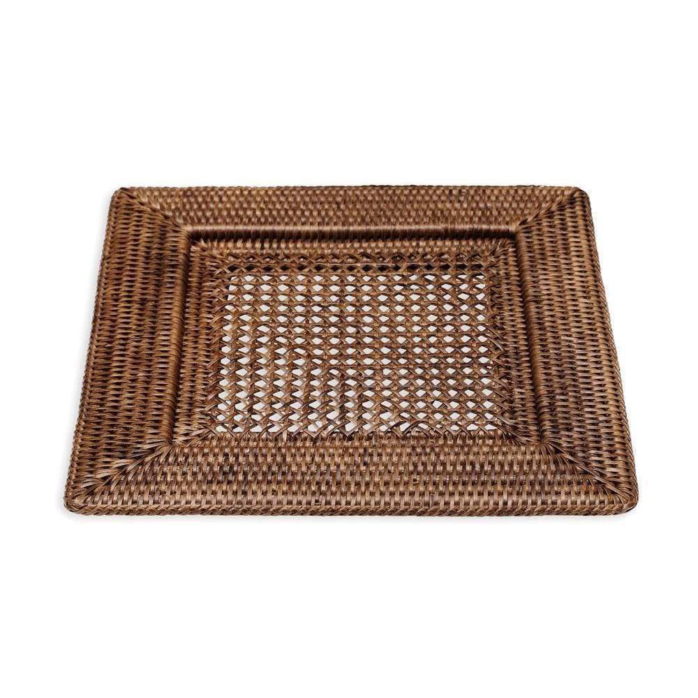 Caspari Rattan Square Plate Charger in Dark Natural Brown
