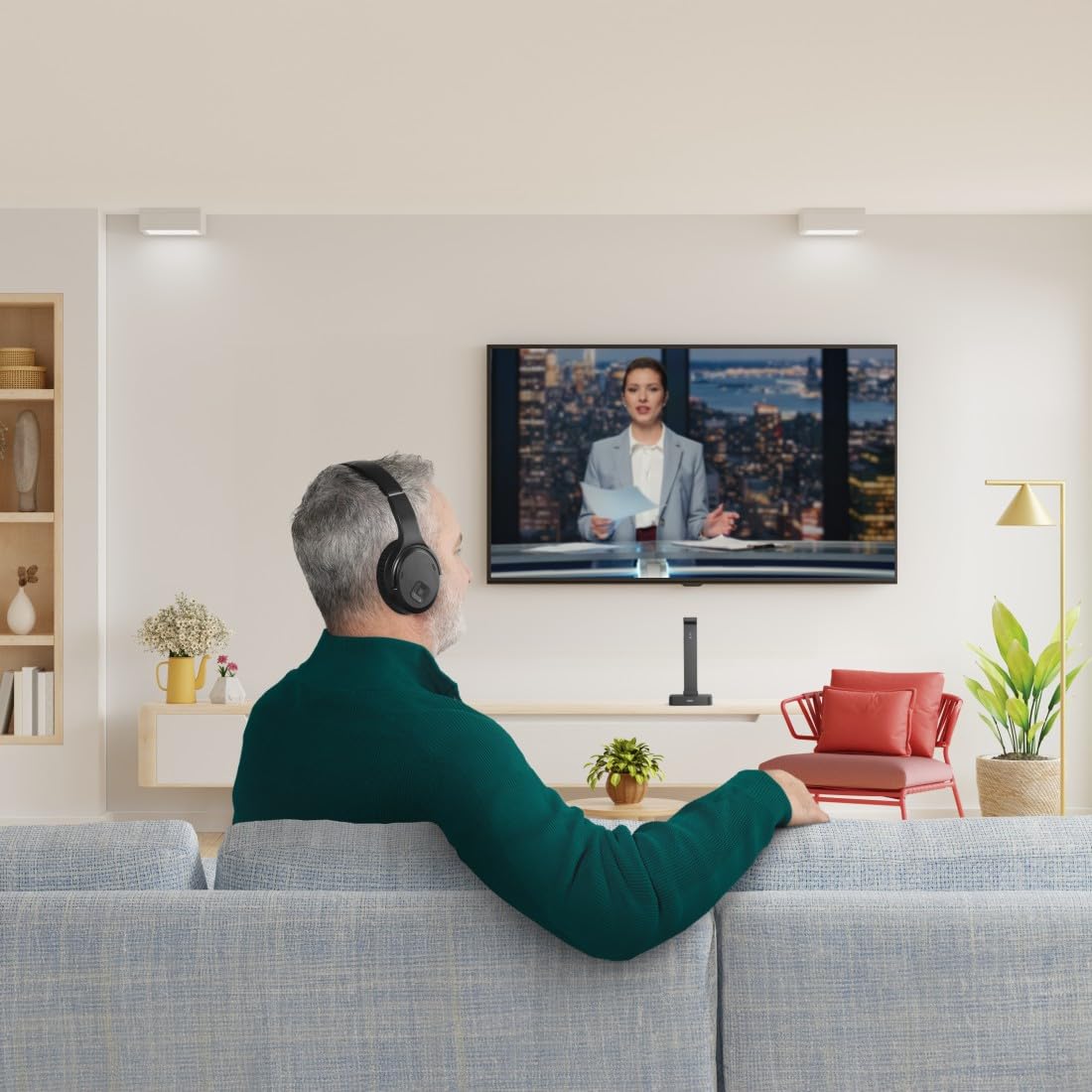 Hama Funkkopfhörer für TV, 2,4 GHz (kabelloser Kopfhörer für fernsehen ohne Audioverzögerung, 16 h Spielzeit, Over-Ear Kopfhörer mit Lautstärkeregler + 3 Modi, für Senioren und Hörgeschädigte) schwarz