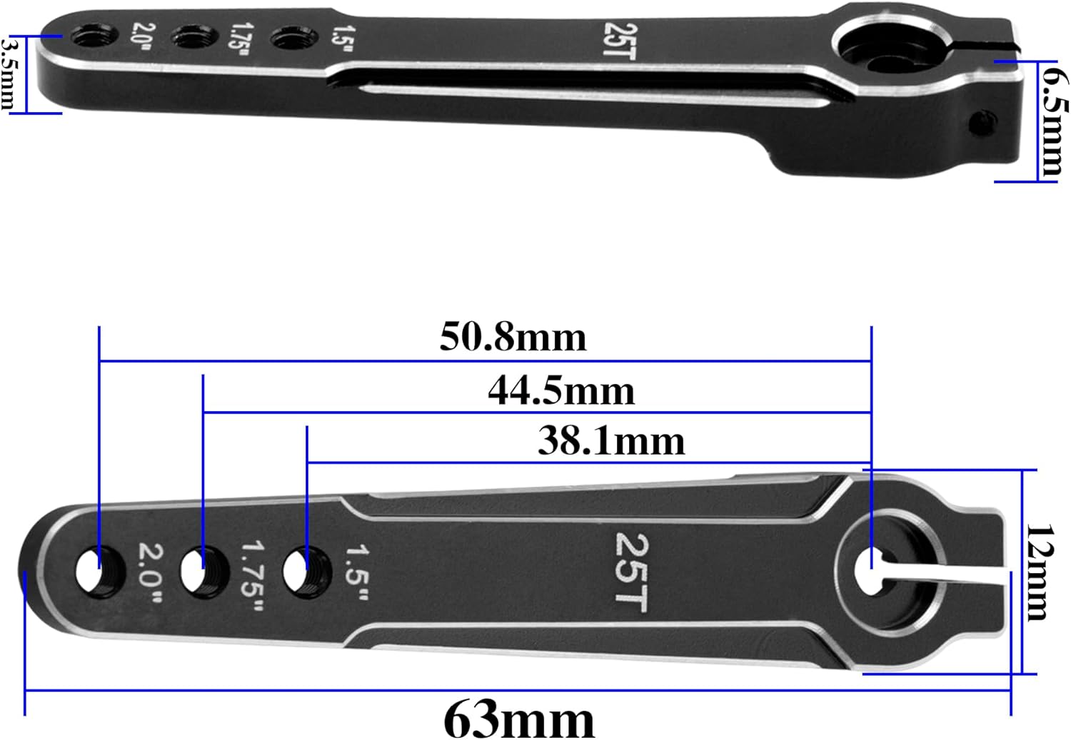 2Pcs ShareGoo Aluminum 2.0inch 25T Servo Arm Horn Long Steering Servo Arms Compatible with Futaba Savox Xcore HL HSP HD Power Rc Servos for RC Airplanes RC Plane Car (Black)
