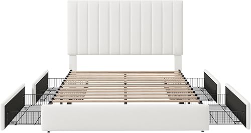 Miniatura 8 de Allewie Base de cama de almacenamiento de tamaño matrimonial, cabecera ajustable copetuda con canal vertical, plataforma tapizada de terciopelo con