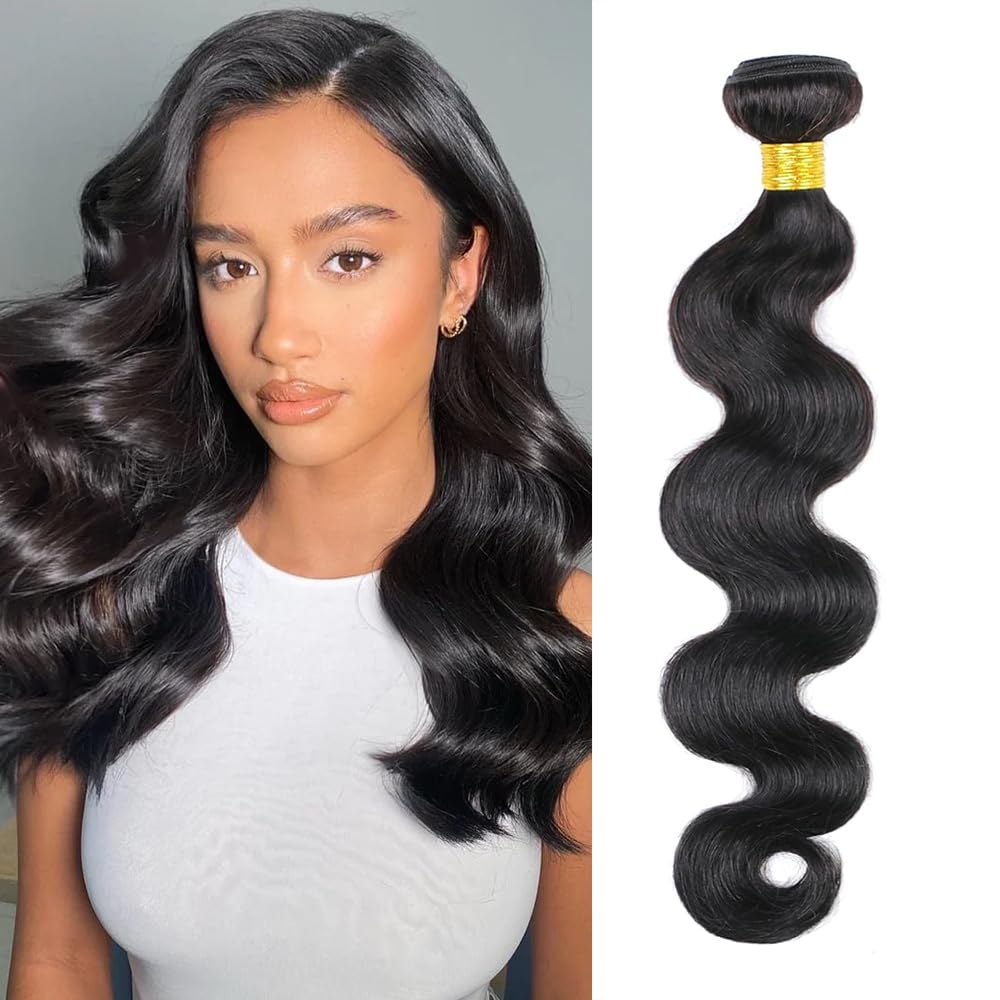 ZGGTL Human Hair Bundles Body Wave 100% Brazilian Hair 20Inch Weave Bundles Human Hair Extensions Natural Black Color