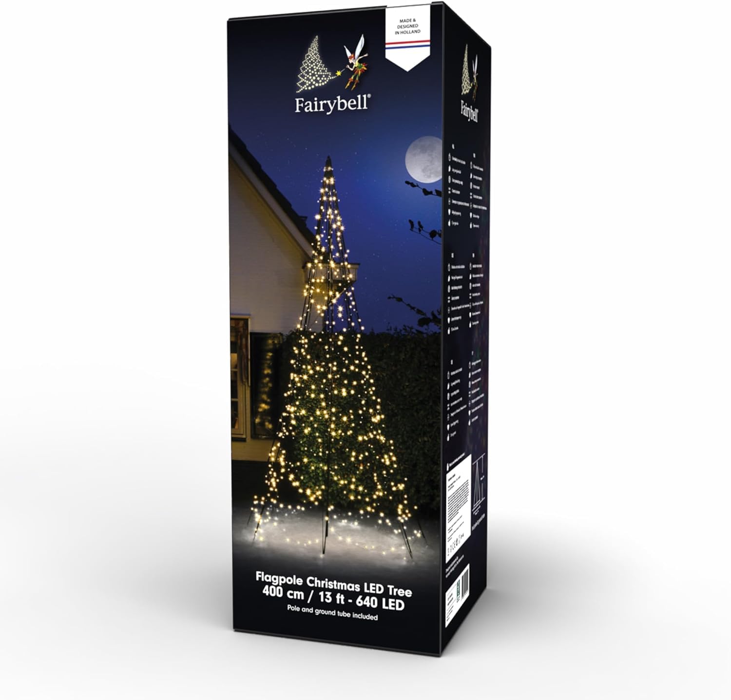 Fairybell LED-Weihnachtsbaum für draussen - 4 Meter - 640 LEDs - Weihnachtsbaum inklusive Mast - Warmweiss