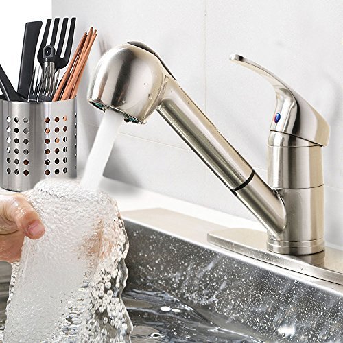 VCCUCINE Best Modern Brushed Nickel Single Handle Stainless Steel Pull Out Sprayer Bar Kitchen Sink Faucet, Pull Down Kitchen Faucet with Deck Plate