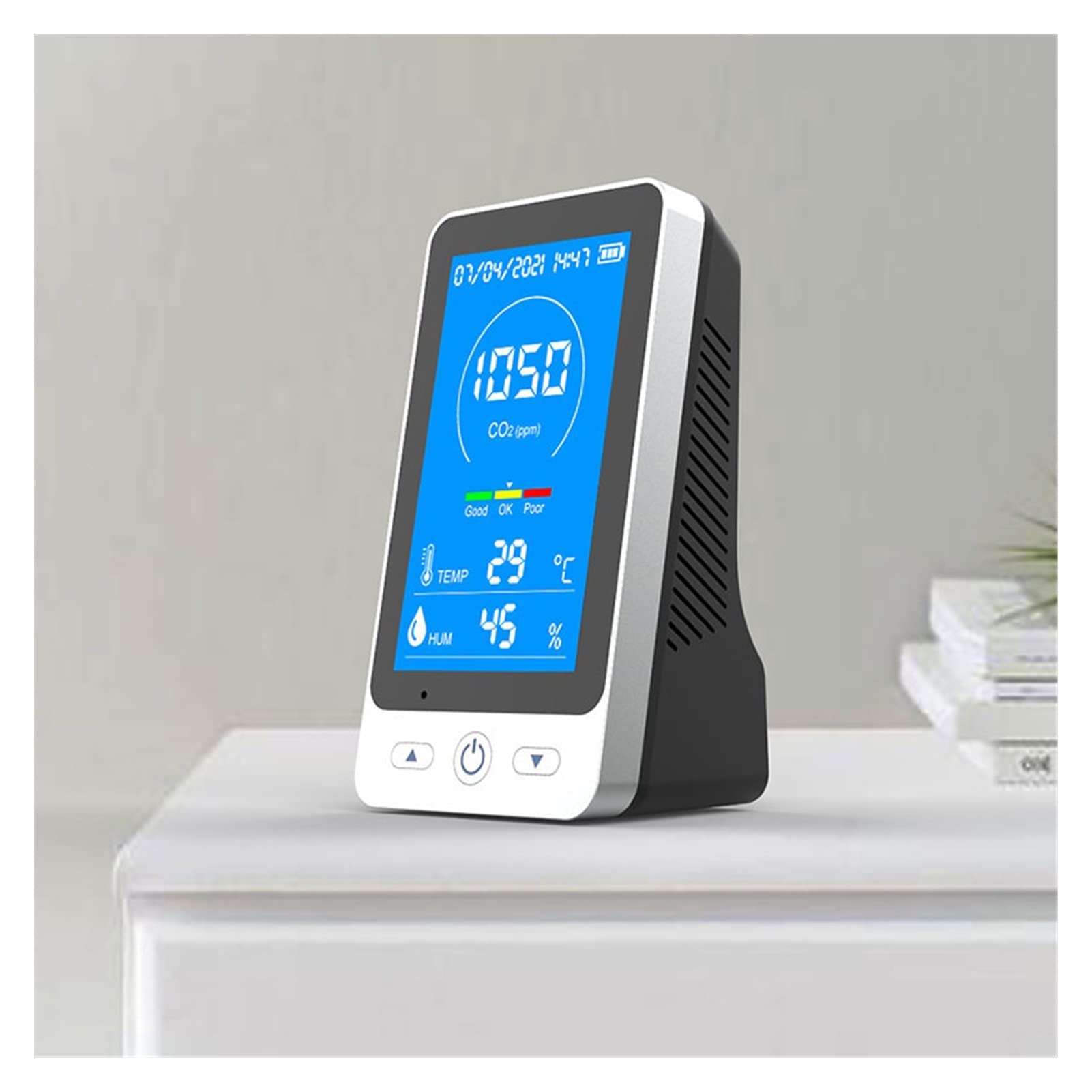 Detector de Gases, Detector de dióxido Carbono CO2 portátil Escritorio Metro Temperatura y Humedad 4.3 Pulgadas LCD Versión Inglesa
