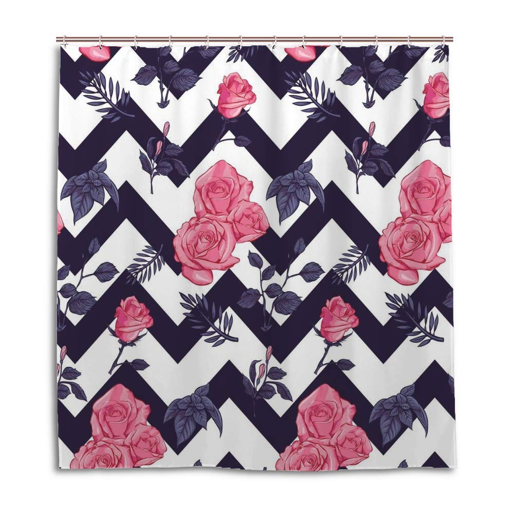 Rideau de douche fleurs rose en polyester pour rafraîchir la salle de bain