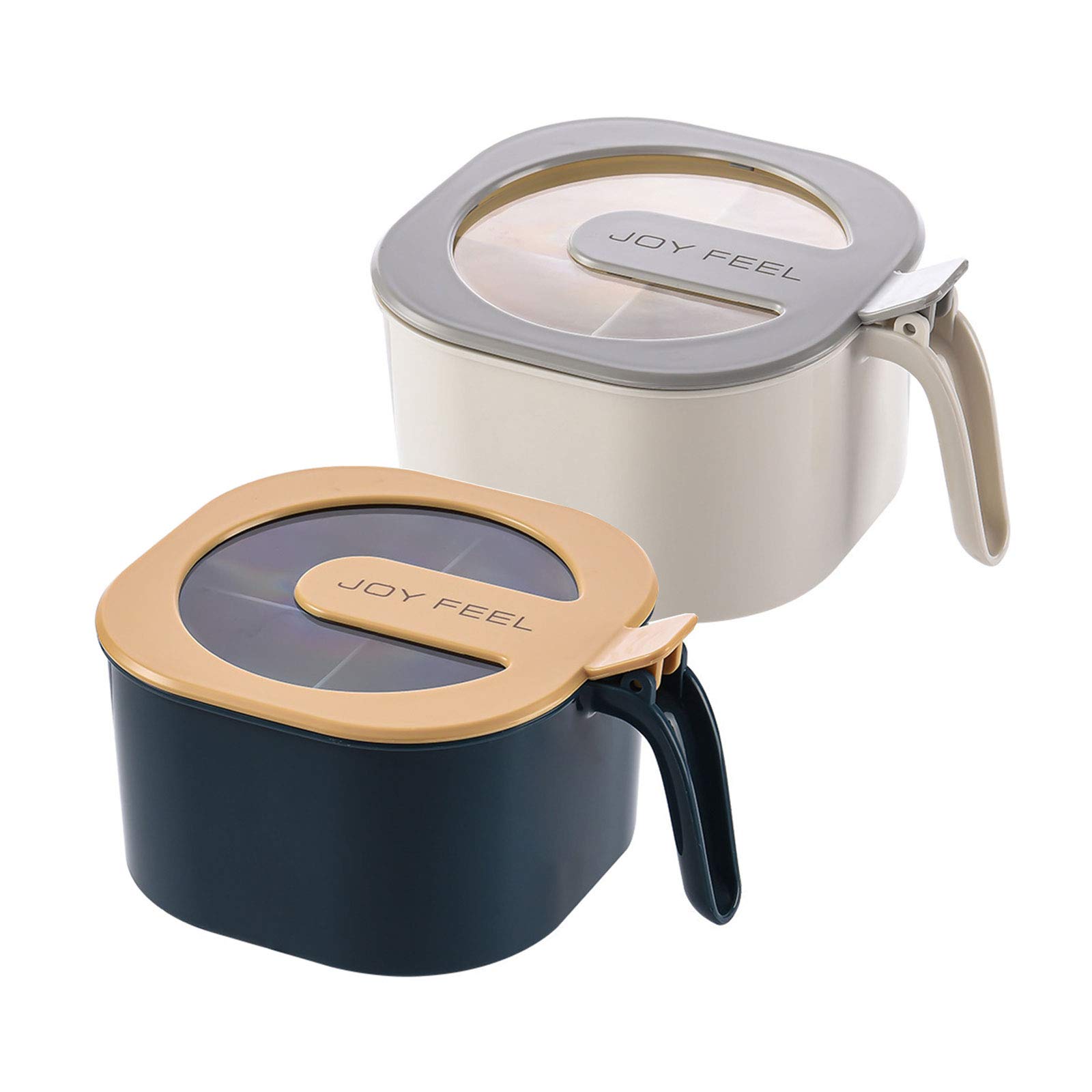 Seasoning Box 4 Compartments, Spice Pots, Condiment Jars, Kitchen Seasoning Storage Container for Spice Salt Sugar Cruet with Cover and Spoons-2 Pack