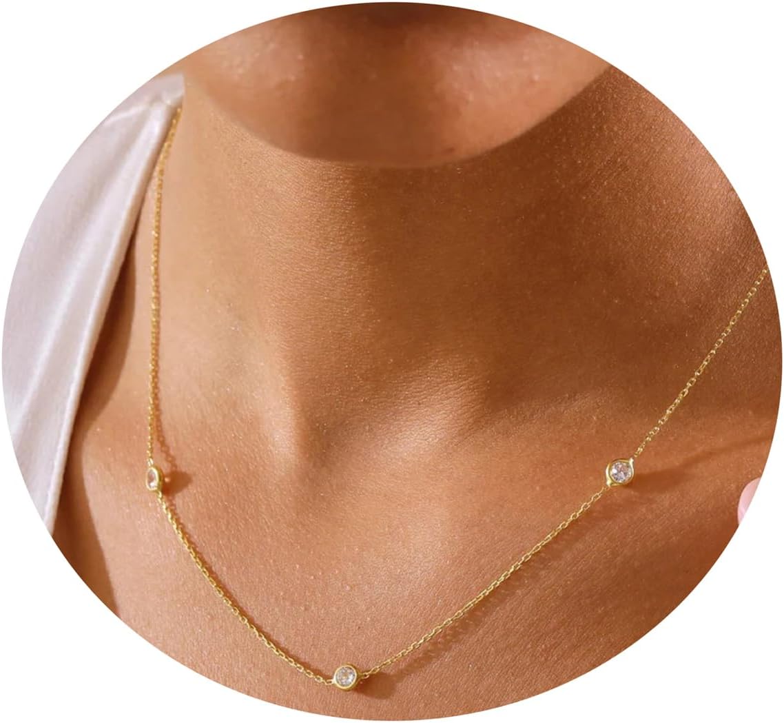 Pencros Gold Dainty Choker Necklace for Women,14K Gold Plated Station Necklace Womens CZ Chain Trendy Layering Necklaces Minimalist Simple Jewelry Gift
