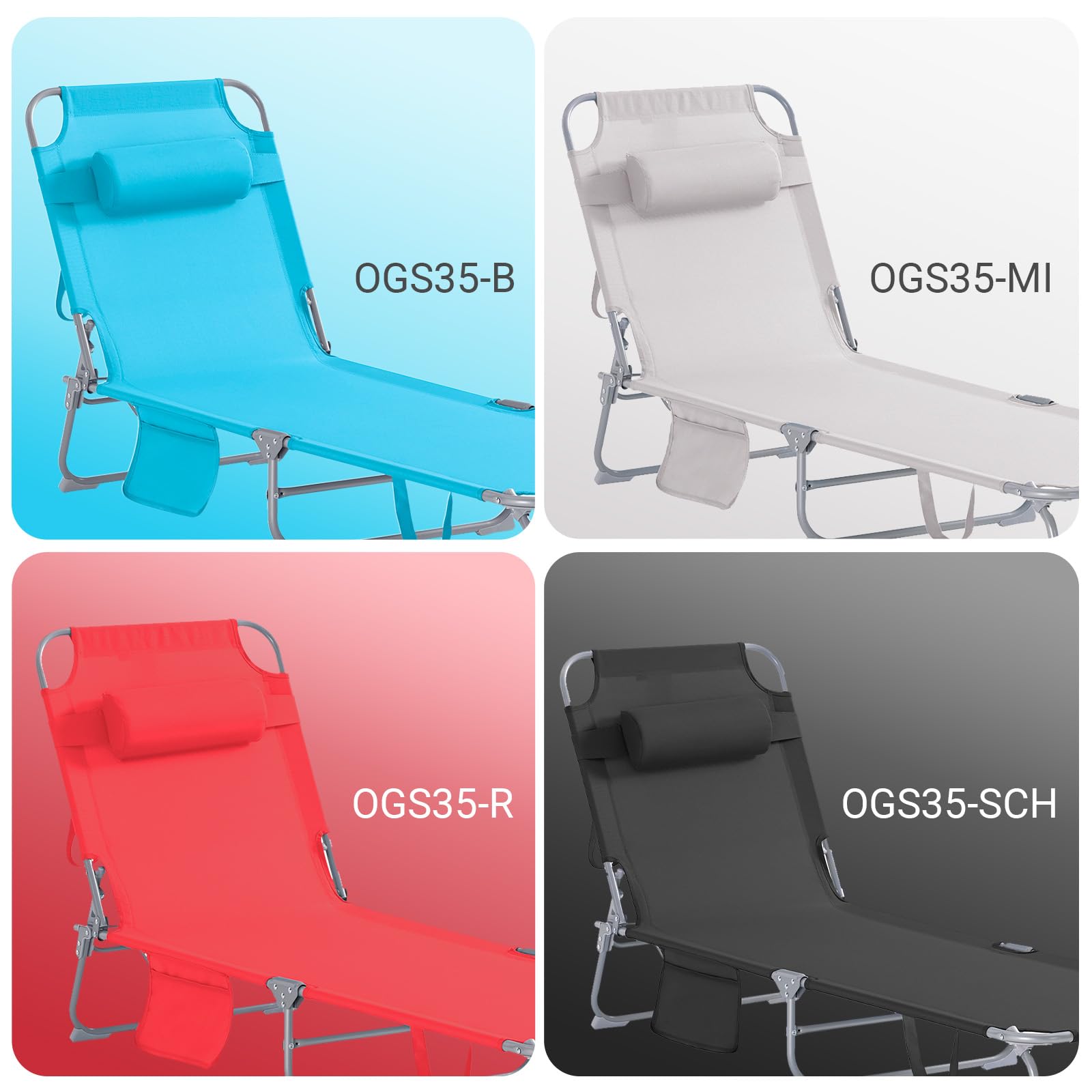 SoBuy OGS35-Bx2 Leżak Plażowy Leżak Plażowy Ogrodowy Składane z Poduszką i Boczną Torbą 2 szt. szer. x wys. x gł.: ok. 195 x 29 x 62 cm