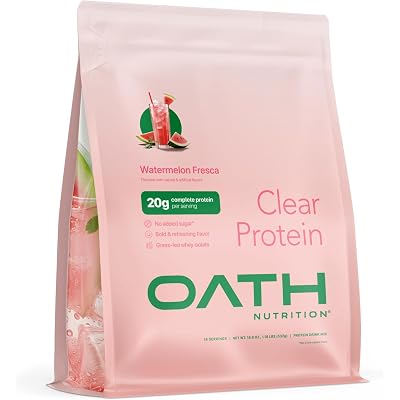 Oath Nutrition Clear Whey Isolate Protein Powder, Watermelon Fresca, 20g Complete Protein per Serving, No Added Sugar, Grass-Fed, 18 Servings