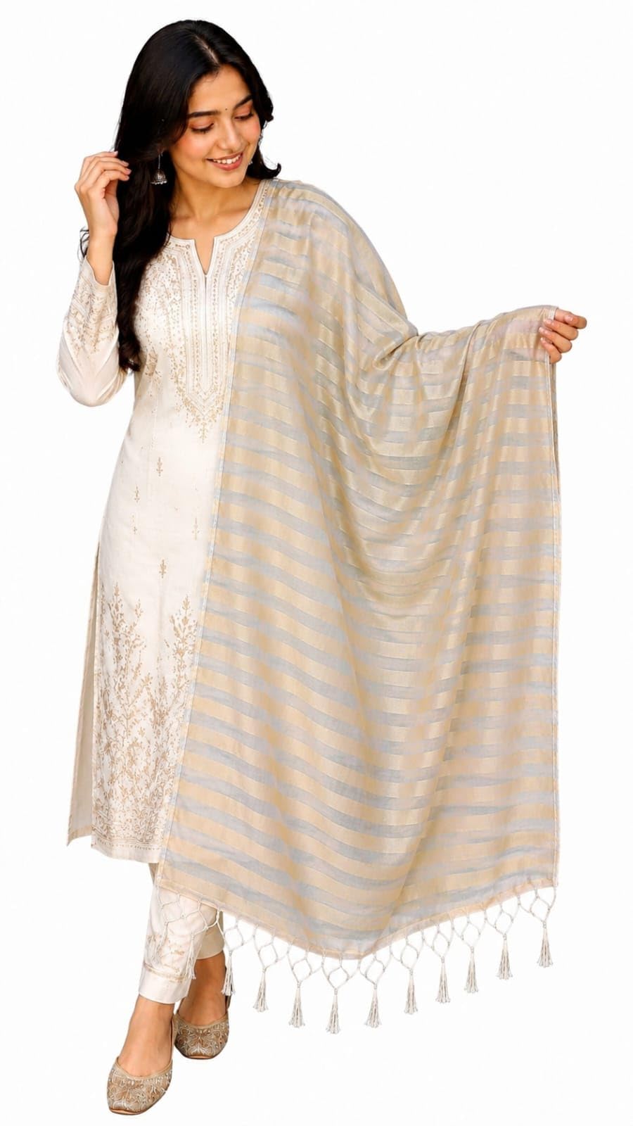 tecmora seda Women's Anmol Zari Striped Banarasi Organza Dupatta | Elegant Traditional Ethnic Dupatta with Rich Zari Weaving | Lightweight Dupatta for Women | 36 Inches x 2.40 Meters-picture-50