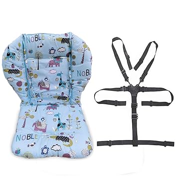 twoworld Baby High Chair Seat Cushion Liner Mat Pad Cover Resistant and High Chair Straps 5 Point Harness 1 Suit Blue Animal