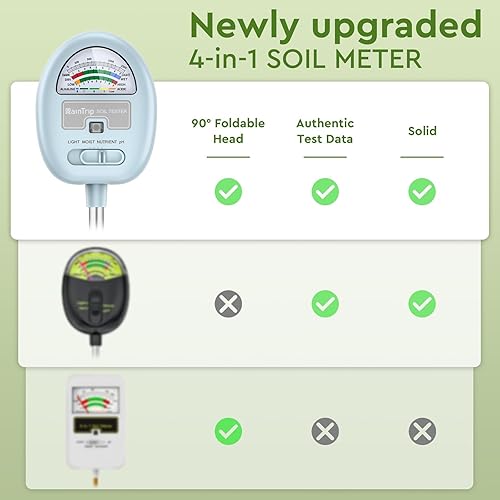 Miniatura 3 de Actualizado Medidor de humedad del suelo 4 en 1, medidor de pH del suelo, probador de suelo para humedad, luz, nutrientes, pH, kit de prueba de pH
