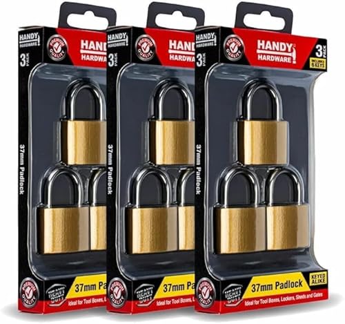 [9PCE] Handy Hardware Keyed Alike Padlocks, High-Security Locks with Same Key and Durable Stainless Steel Shackle - 37mm