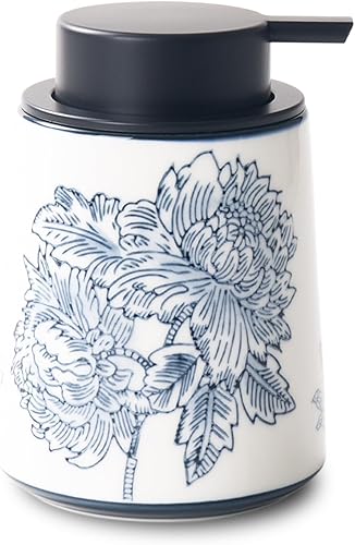 Miniatura 8 de Dispensador de jabón de manos para baño, dispensador de loción de cerámica, accesorios de baño chinoiserie, hoja azul y blanca Hoja,Flores y
