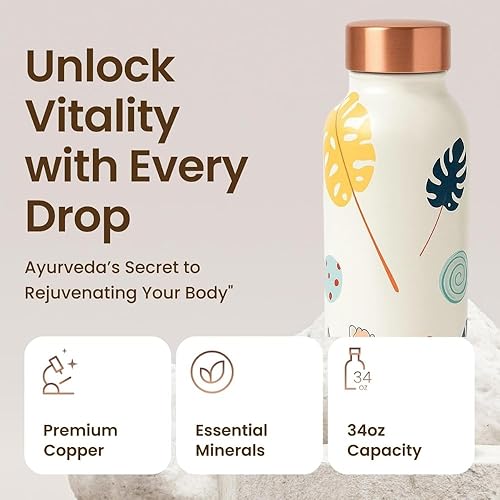 Miniatura 7 de Pure Copper Water Bottle for Drinking Water Extra Large 34 Oz Wide Mouth, Ayurvedic Copper Water Bottle  Handcrafted Leak-Proof, Reusable & BPA-Free