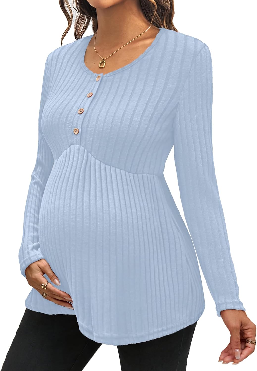 Genhoo Womens Maternity Tops Long Sleeve Maternity Shirts Henley Clothes