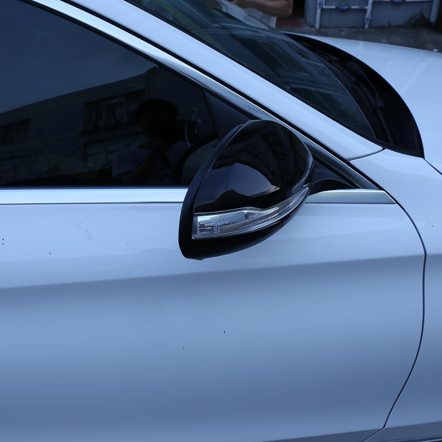 2PCS Car Rearview Mirror Cover Trims Compatible with Mercedes Benz C E S GLC Class W205 W213 X253 W222 Car Exterior Door Side Rear View Mirror Protector Cover ABS Accessories (Glossy Black)
