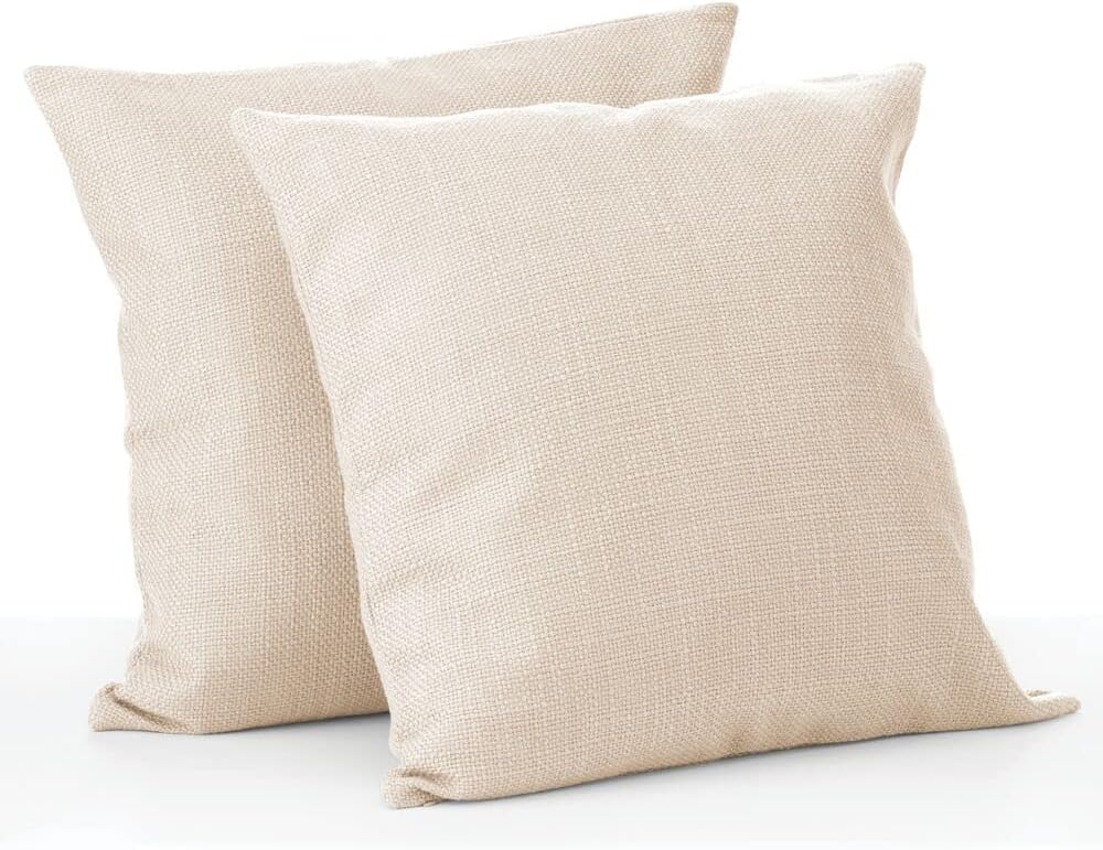 mDesign Solid Color Decorative Faux Linen Throw Pillow Cover Cushion Cover Pillowcase for Couch Sofa Bed; 18 x 18 inches; No Pillow Insert; 2 Pack - Cream/Beige