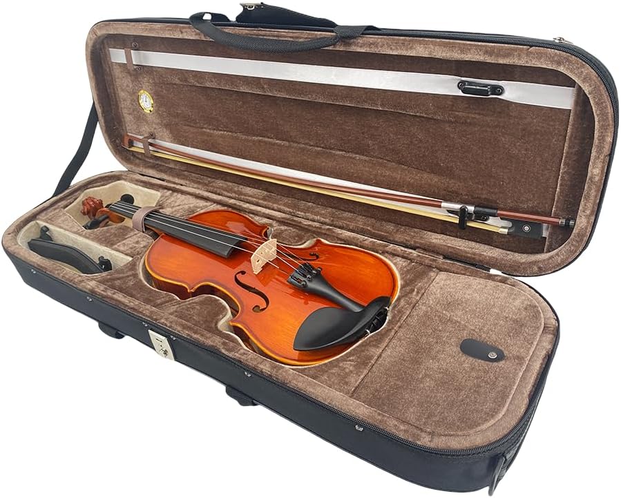 Vetimobato Oblong Violin Case 4/4 Full Size - Ultra Lightweight(1.62kg)Wooden Hard Shell Travel Case with 600D Nylon Raincoat,Plush Interior,2 Bow Holders,Hygrometer - Portable Violin Backpack(Black)