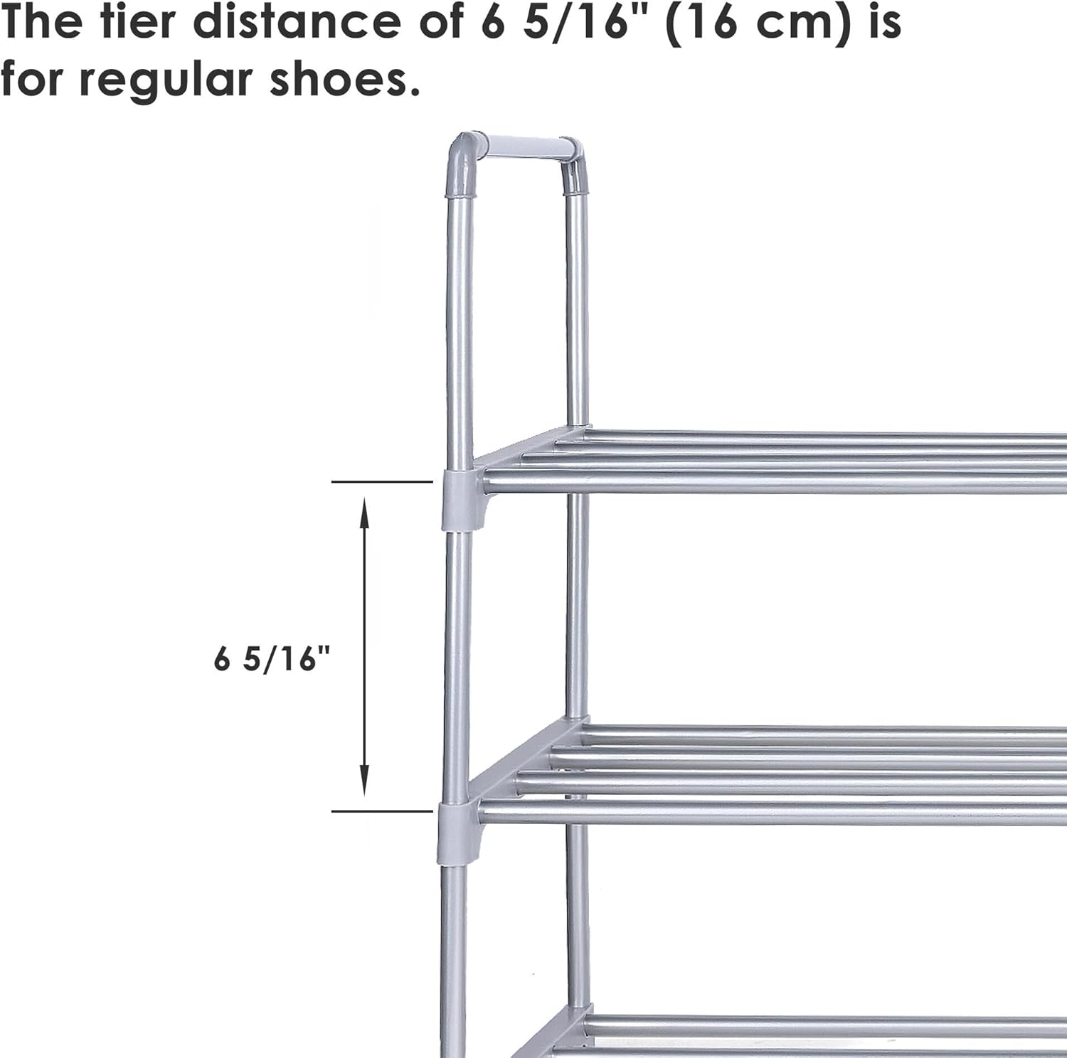 Diagram showing the 6 5/16 inch tier distance for regular shoes