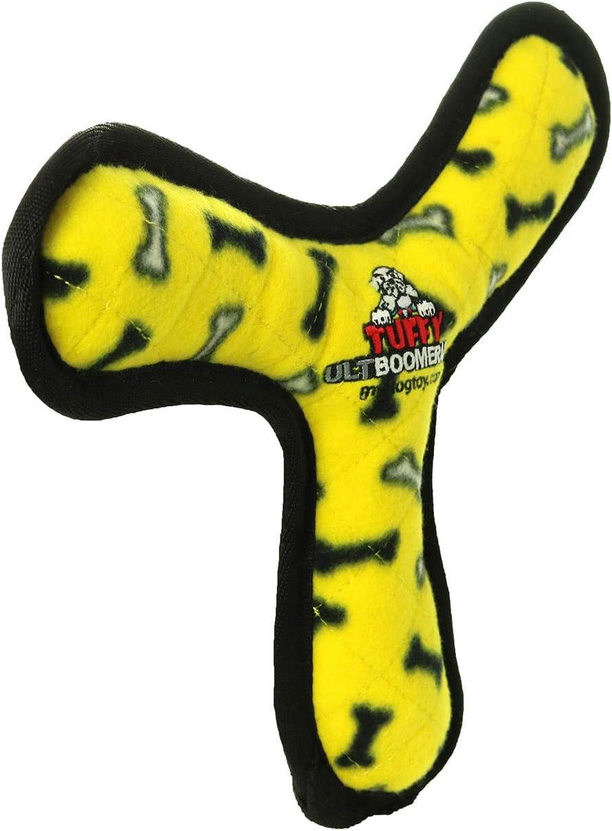 TUFFY - World's Tuffest Soft Dog Toy -Boomerang-Squeakers-Multiple Layers.Made Durable, Strong & Tough.Interactive Play(Tug, Toss & Fetch).Machine Washable & Floats (Yellow, Regular 2 Pack)