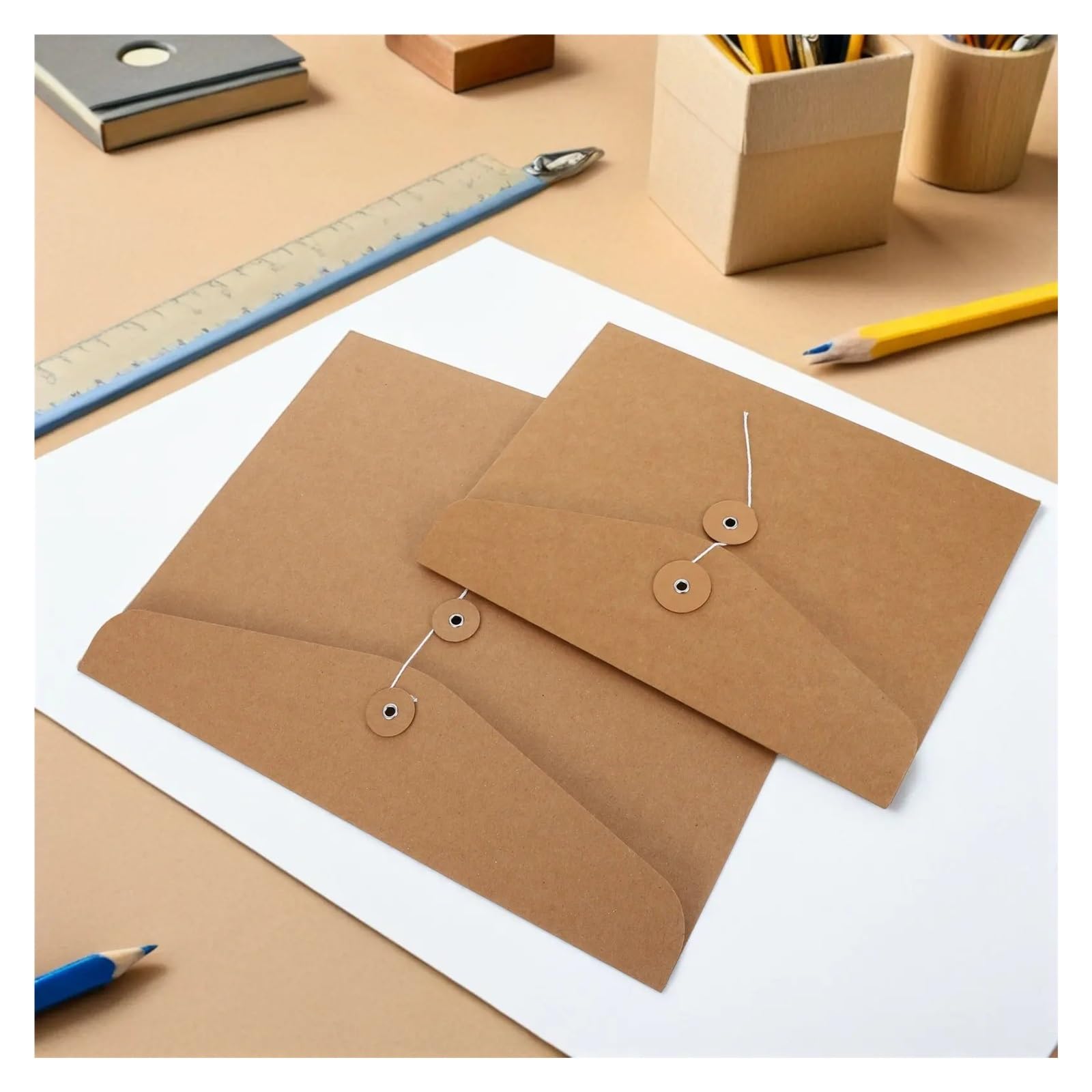 Lot de 10 enveloppes en papier kraft avec fermeture à cordon - Format A4 A5 - Organiseur horizontal de documents pour bureau et école (31 cm)