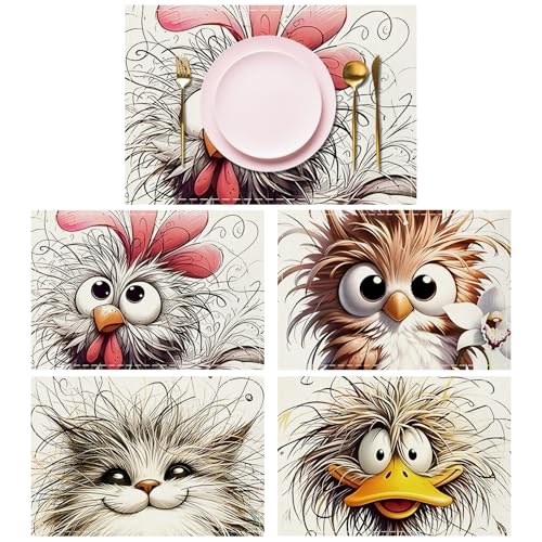 Lvjkes 4 Piezas Mantel Individual con Animales, 30 x 45 cm Manteles Individuales Lavables, Estampados cosidos a Mano, Antideslizantes de Lino, Aptos para la Cocina, el salón, el Comedor y el Bar