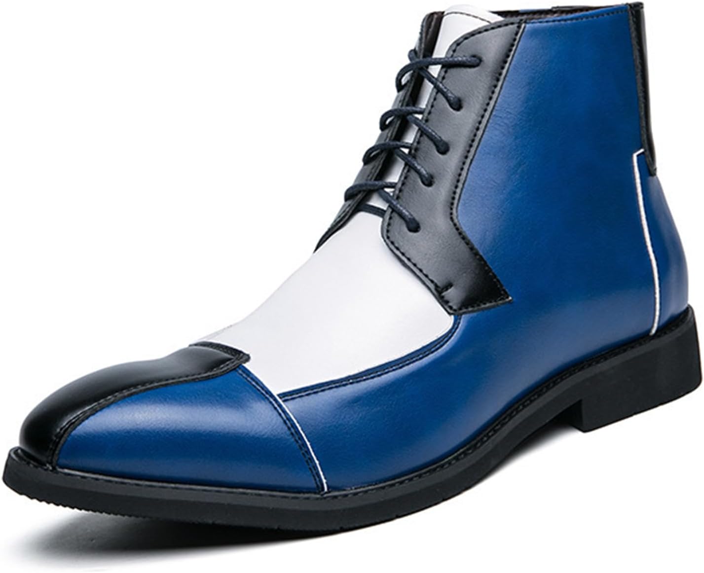 Men's Leather Color-Block High-Top Oxford Boots Fashion British Style Pointed Toe Lace Up Ankle Boots Casual Formal Business Wedding Dress Shoes