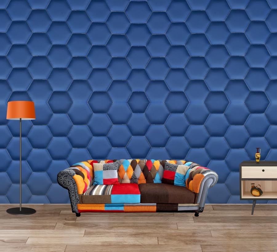 Image of Self-Adhesive 3D Decorative Abstract Wallpaper Specific Product for Bedroom, Living Room, Kids Room, Play Room, Office Wallpaper for Home Decor, Size (16x48 Inches Each Dark Blue Strip
