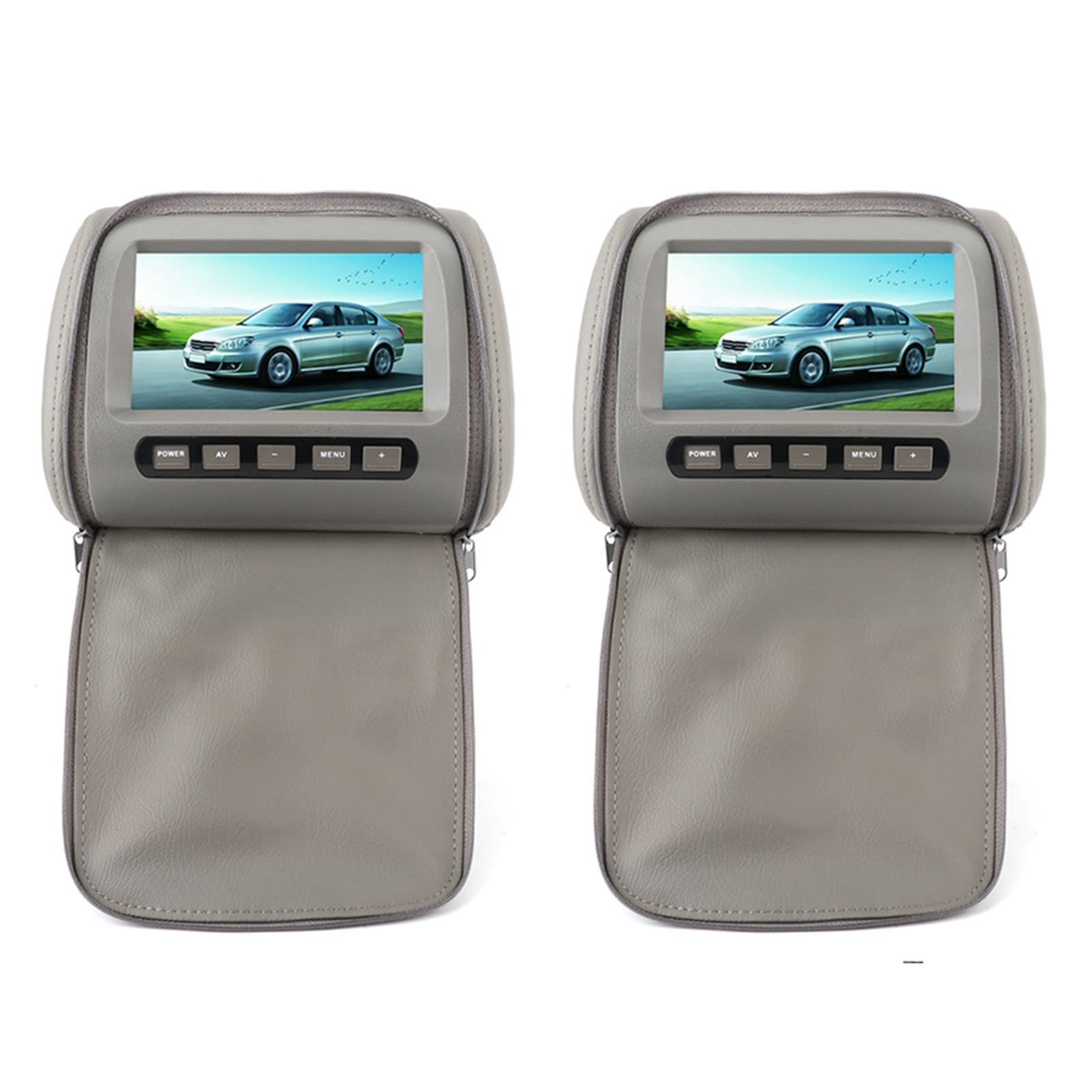 aqxreight Pantalla LCD para REPOSACABEZAS DE Coche HD DE 7 Pulgadas con Cierre DE Cremallera Pantalla para REPOSACABEZAS DE Coche con Control Remoto Gris Ajuste Universal para SUV SEDANOS