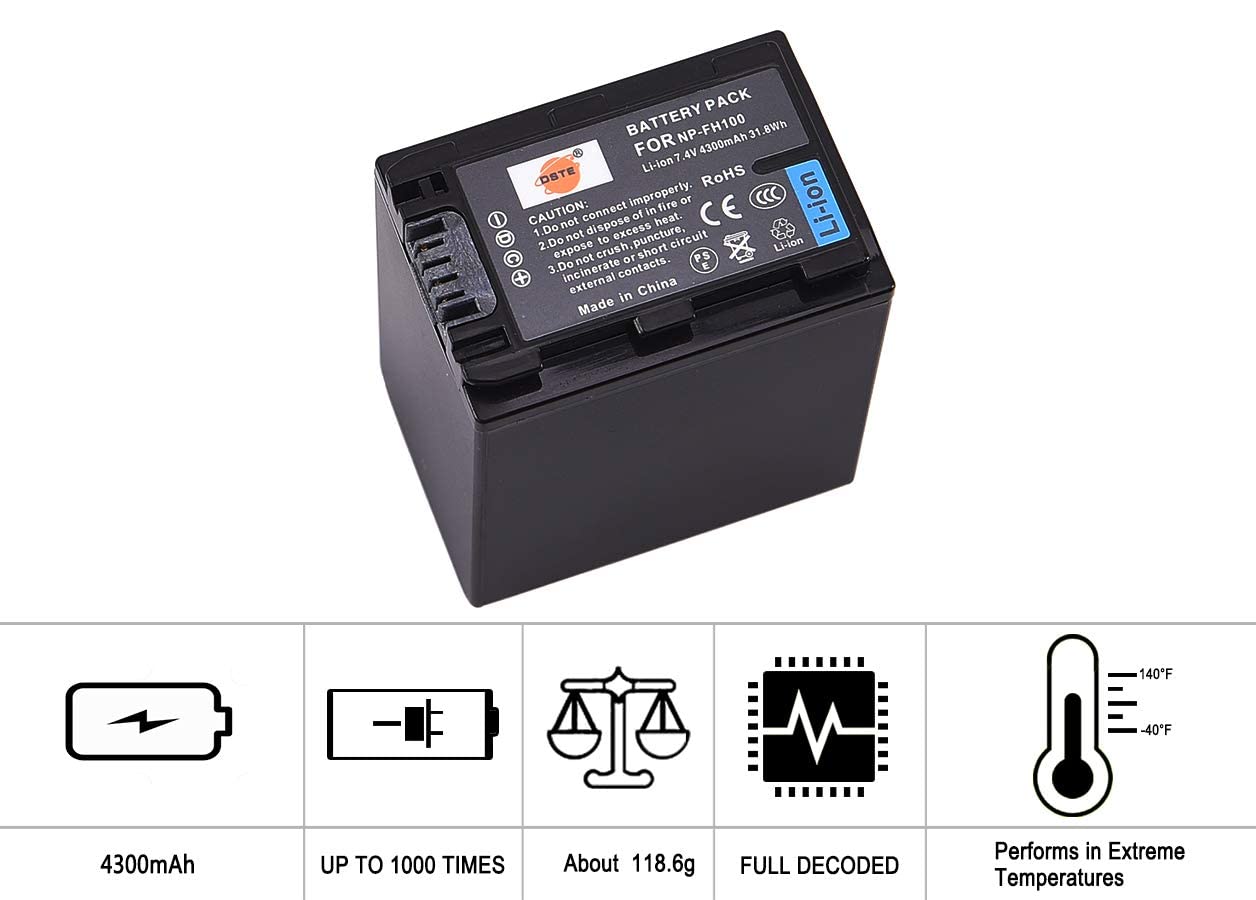 DSTE NP-FH100 Batería Compatible para Sony DCR-DVD405,DCR-DVD405E,DCR-DVD406,DCR-DVD406E,DCR-DVD407E,DCR-DVD408,DCR-DVD450
